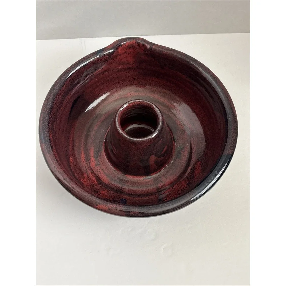 Studio Art Signed Handmade Glazed Burgundy Bundt Pottery